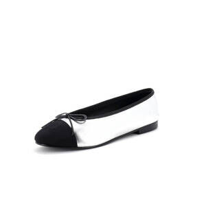 Chanel Women's CC Cap Toe Bow Ballerina Flats Leather with Grosgrain